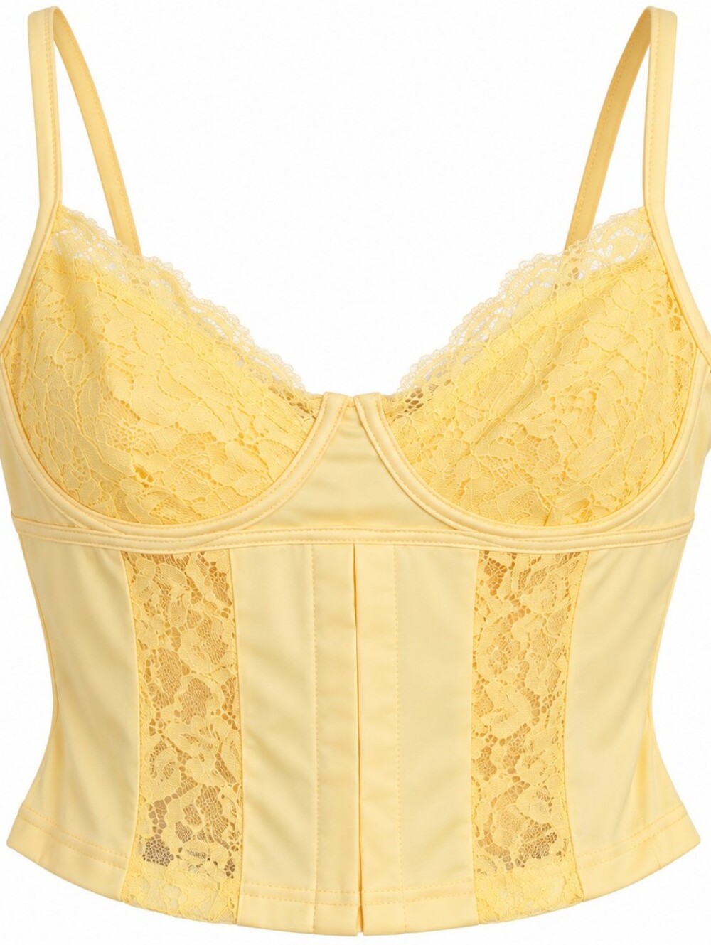 Yellow Lace Corset Bustier Crop Top Faux Underwire Hook Front S Fairycore 90s